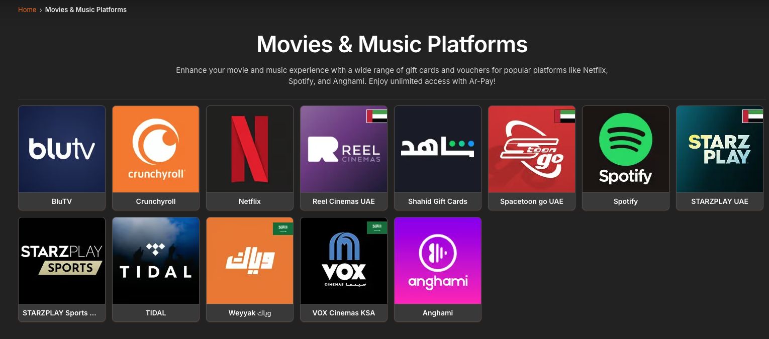 The AR-PAY entertainment storefront